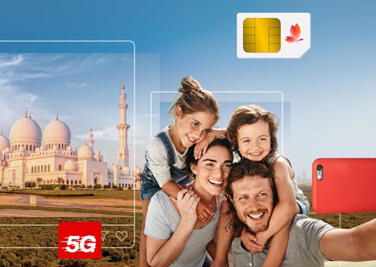 Combinatie van Dubai 5G-4G toeristische sim-eSIM-kaart en voedselpas