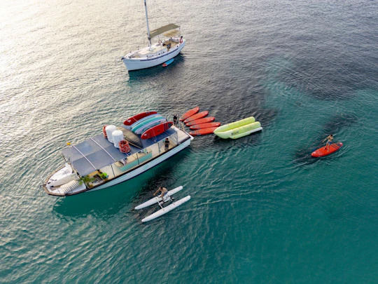 Boat tour with tapas, open bar and water sports in Ibiza