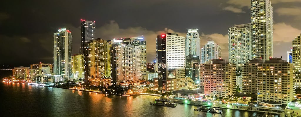 Miami skyline evening cruise of Biscayne Bay on luxury yacht