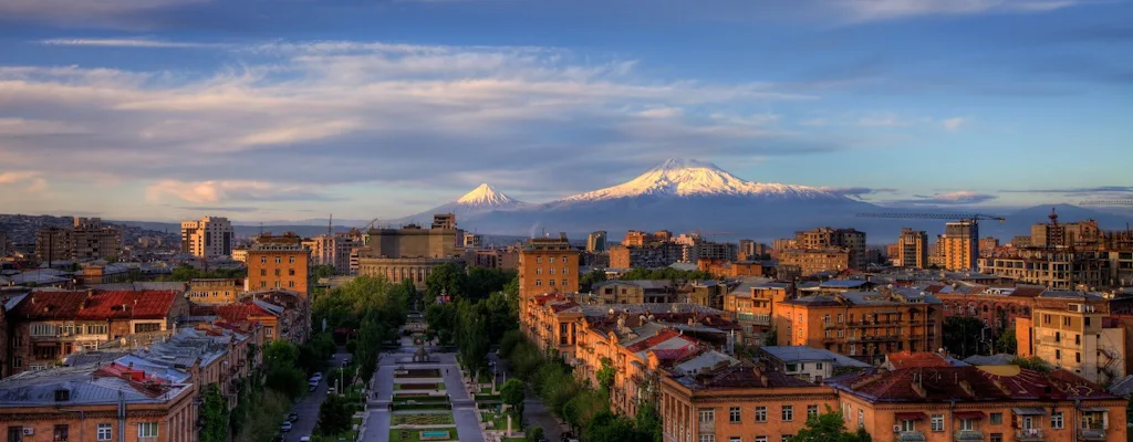 Panoramic view over Yerevan with Mount Ararat in the distance