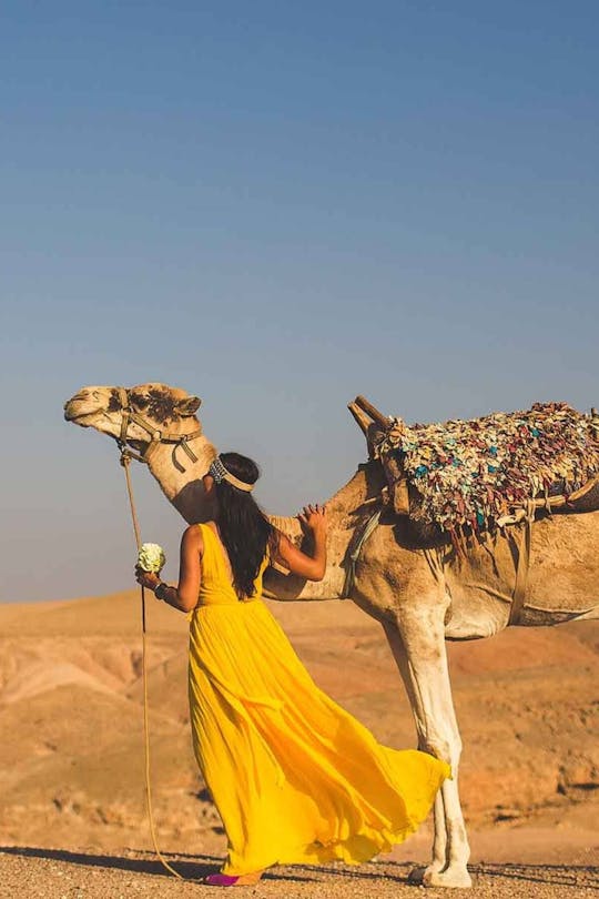 Evening camel ride Agafay desert with a traditional dinner