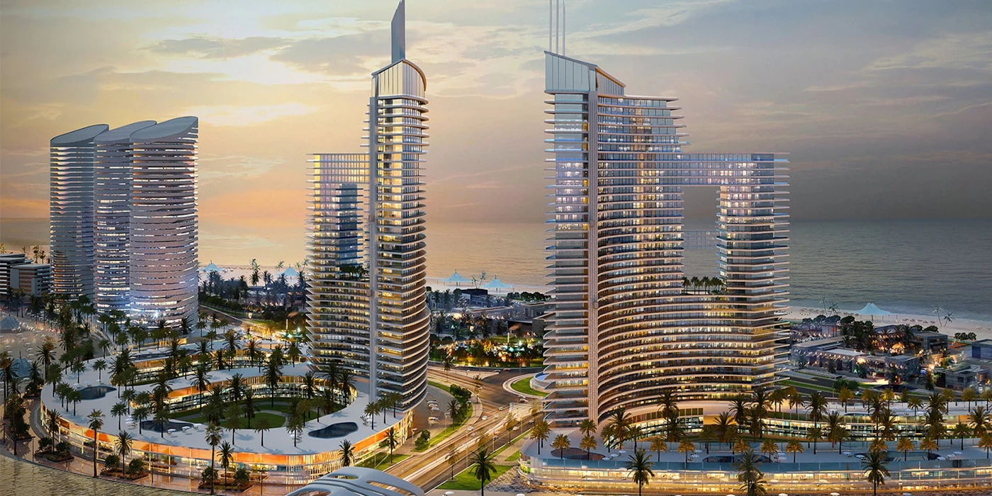 Modern skyline and coastline in New El-Alamein City, Egypt