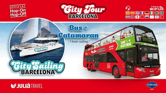 Recorrido en autobús turístico por Barcelona con crucero en catamarán