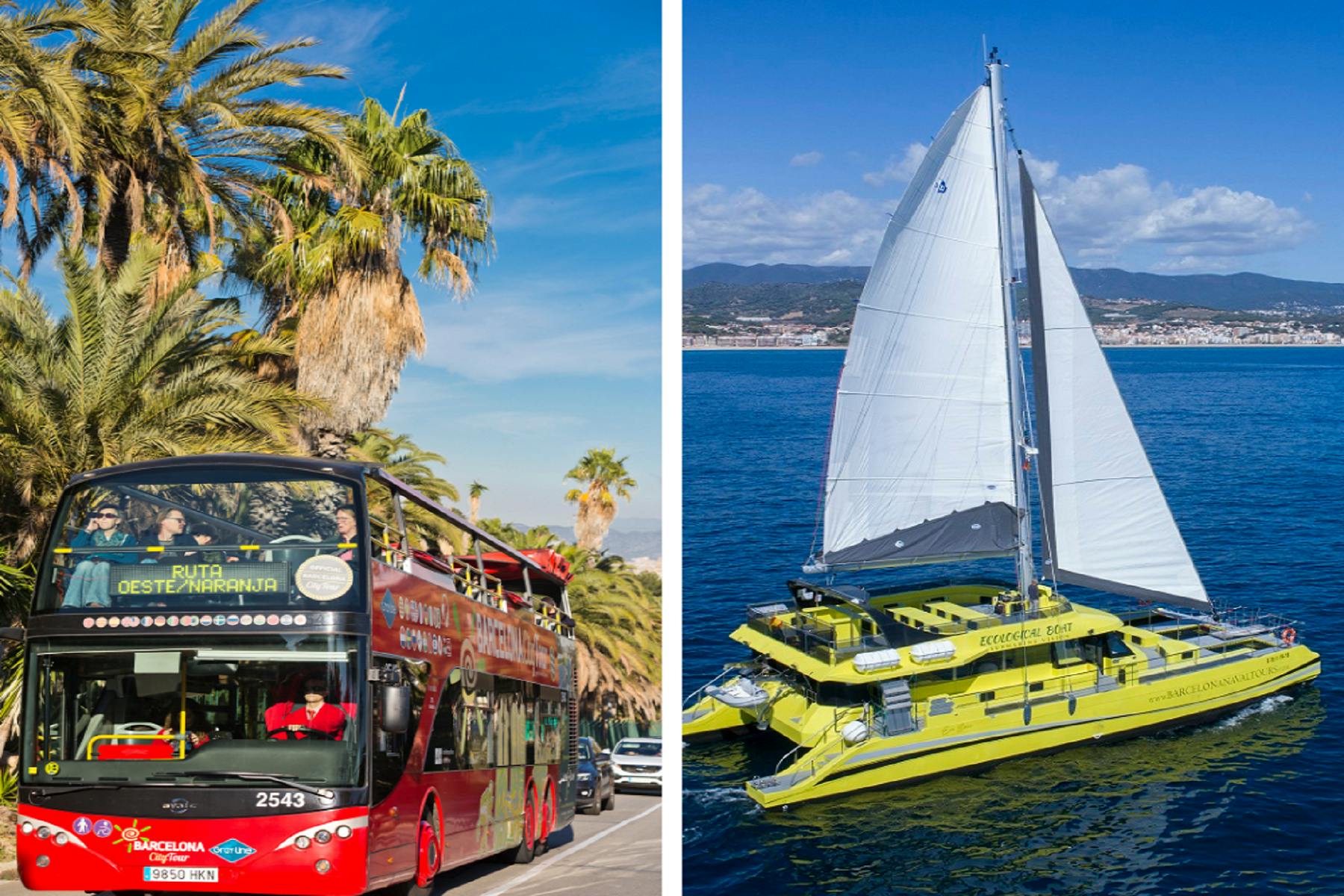 Barcelona hop on off bus tour with eco catamaran cruise