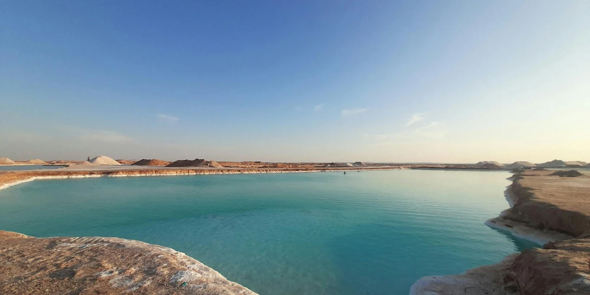 Blue salt lake landscape near Siwa Oasis