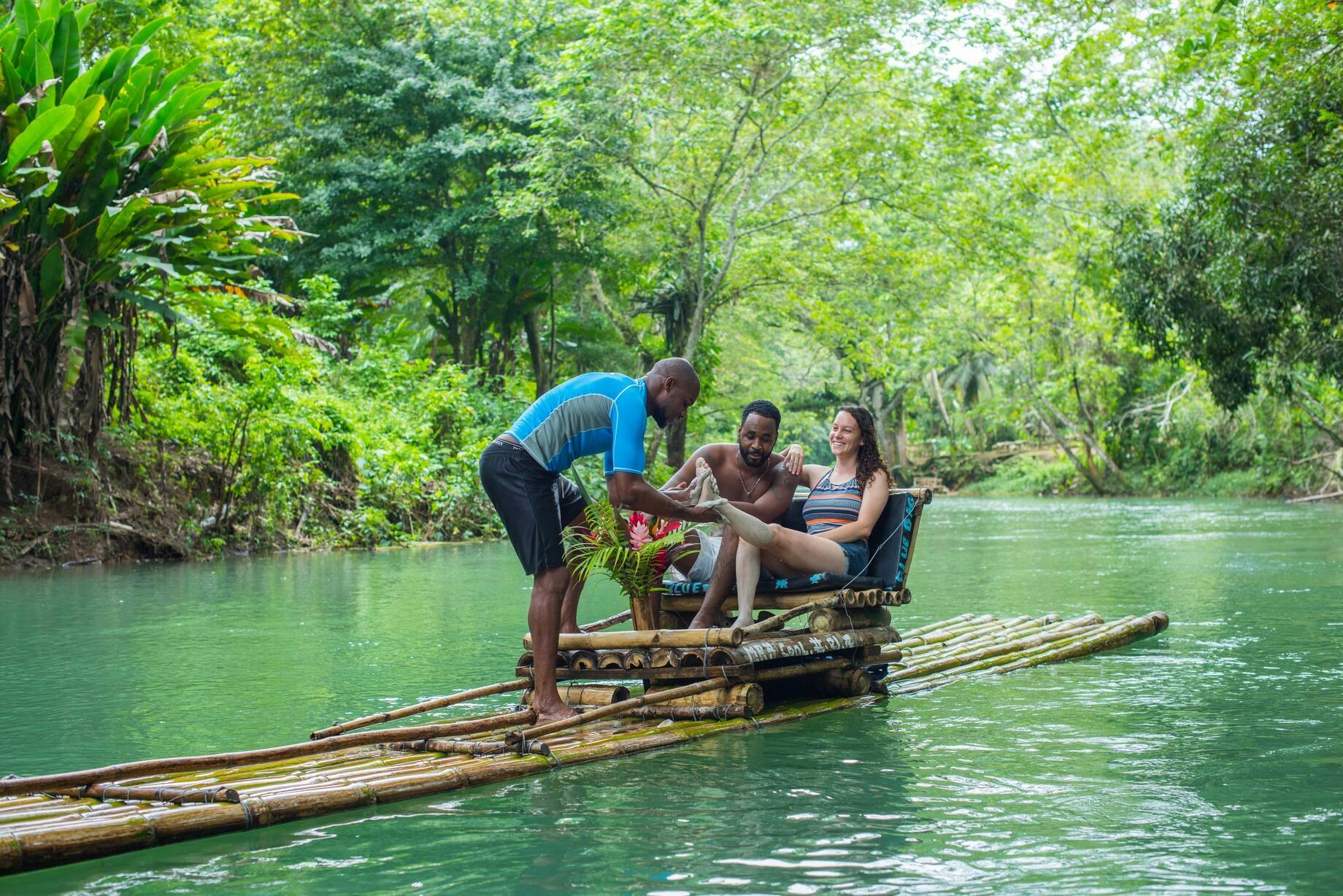 Bamboo rafting or river tubing at Chukka Village in Jamaica