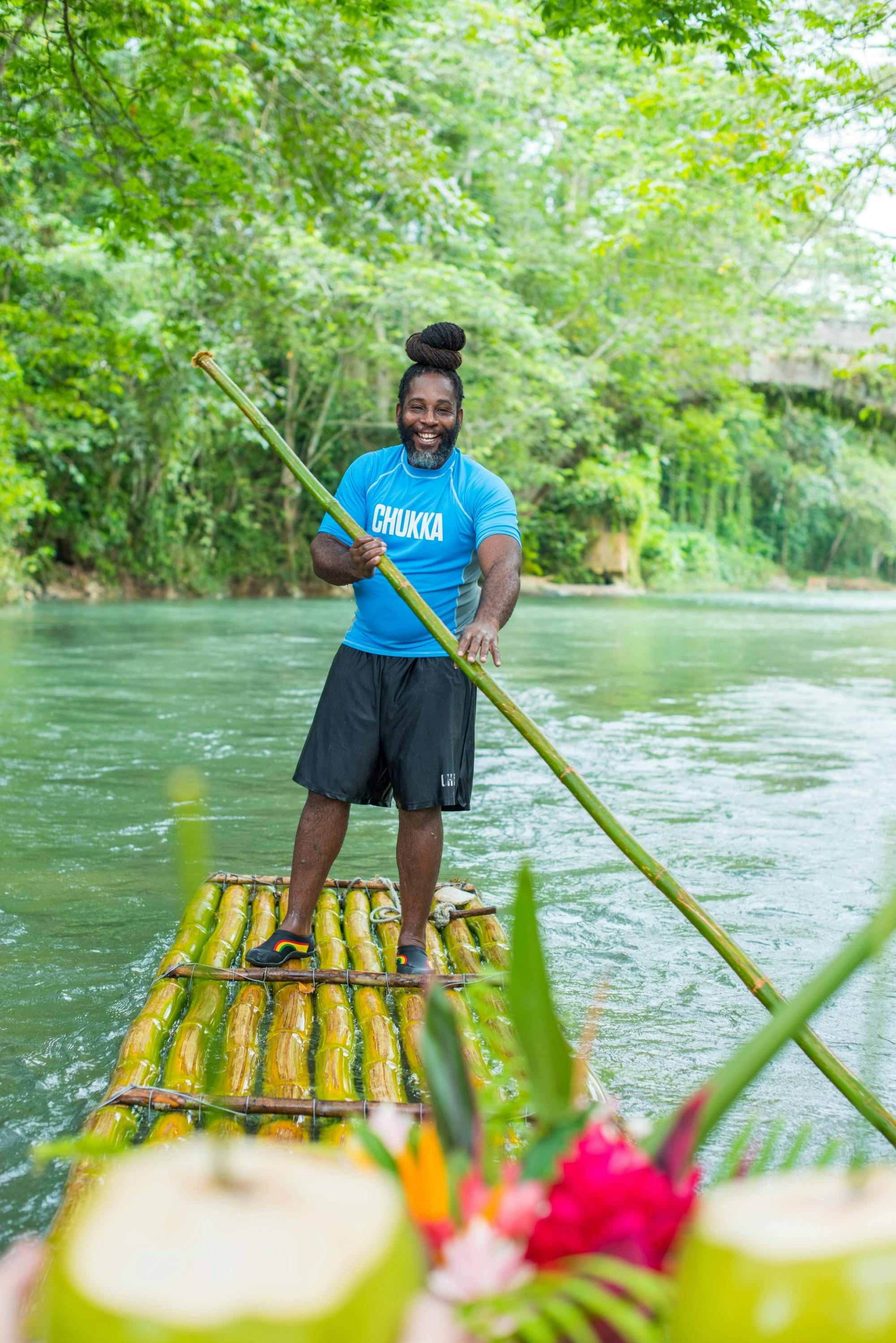 Bamboo rafting or river tubing at Chukka Village in Jamaica