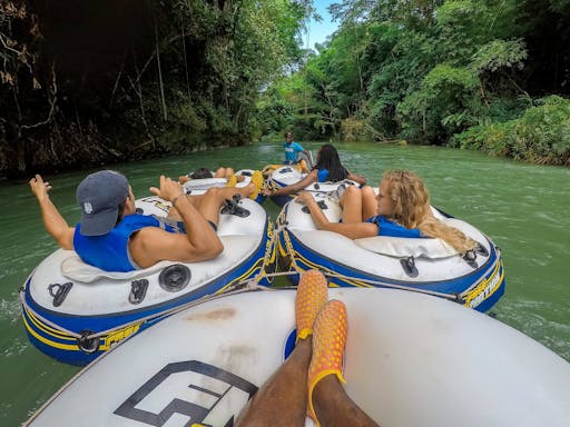 Bamboo rafting or river tubing at Chukka Village in Jamaica