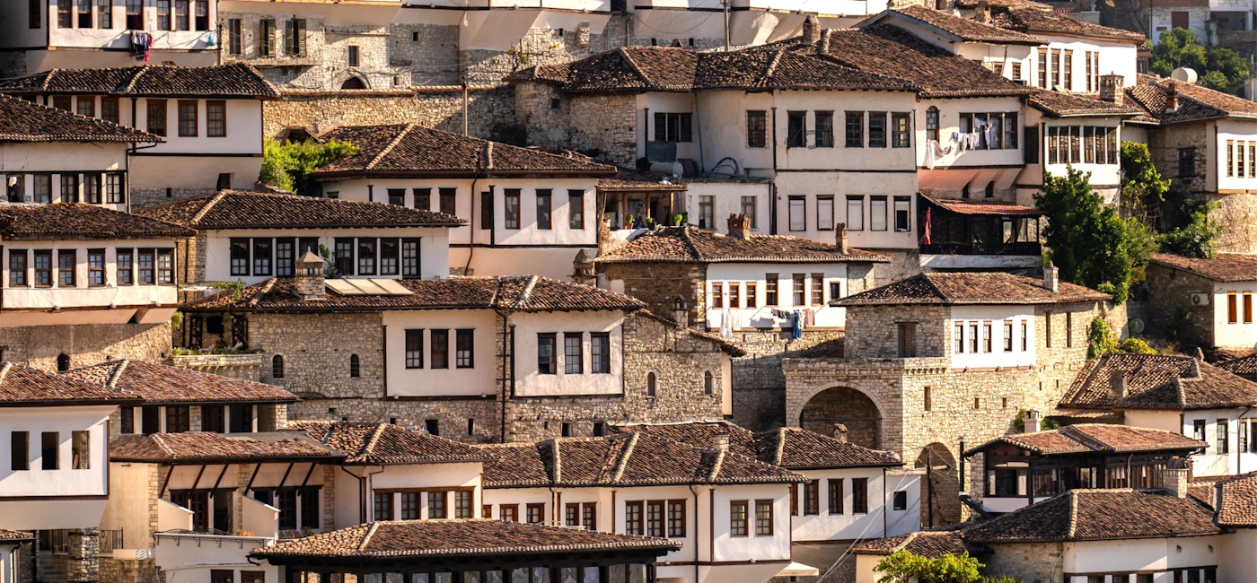 Traditional Ottoman-era houses of Berat, Albania, known as the City of 1000 Windows