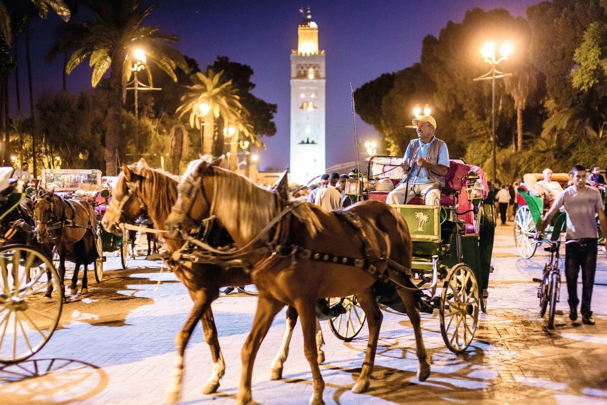 Private horse-drawn carriage tour of Marrakech by night