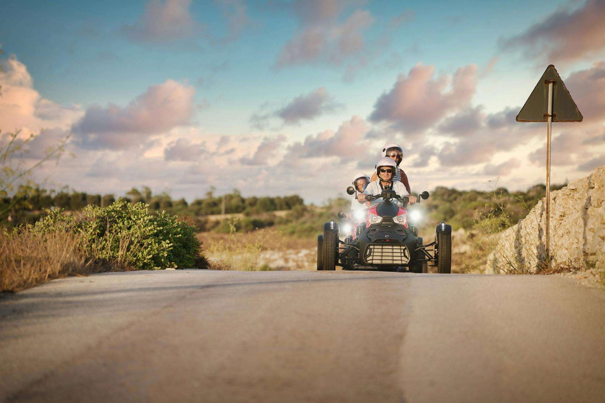 Three-wheeled motorbike guided sunset tour of Gozo in Malta