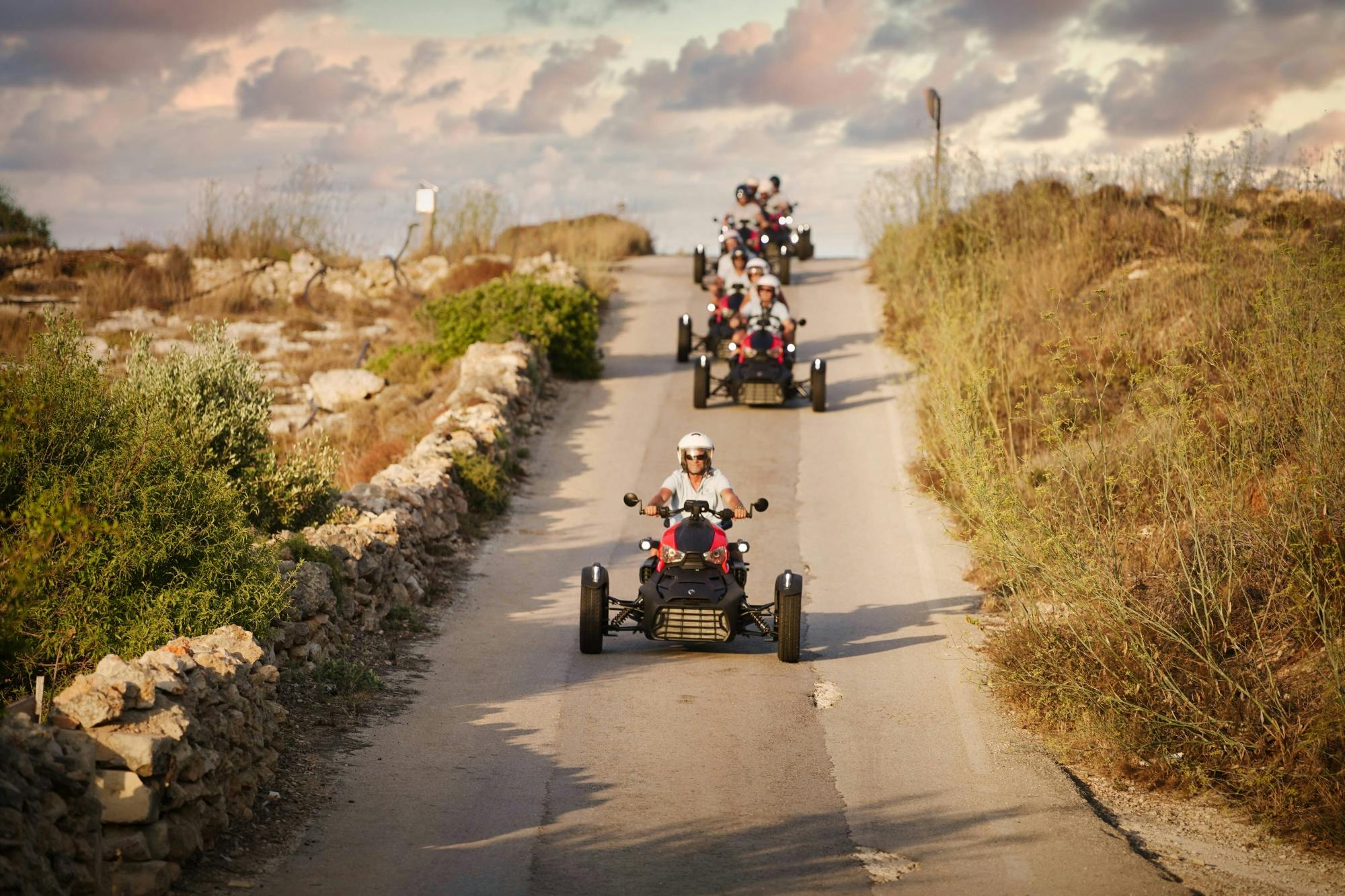 Three-wheeled motorbike guided sunset tour of Gozo in Malta