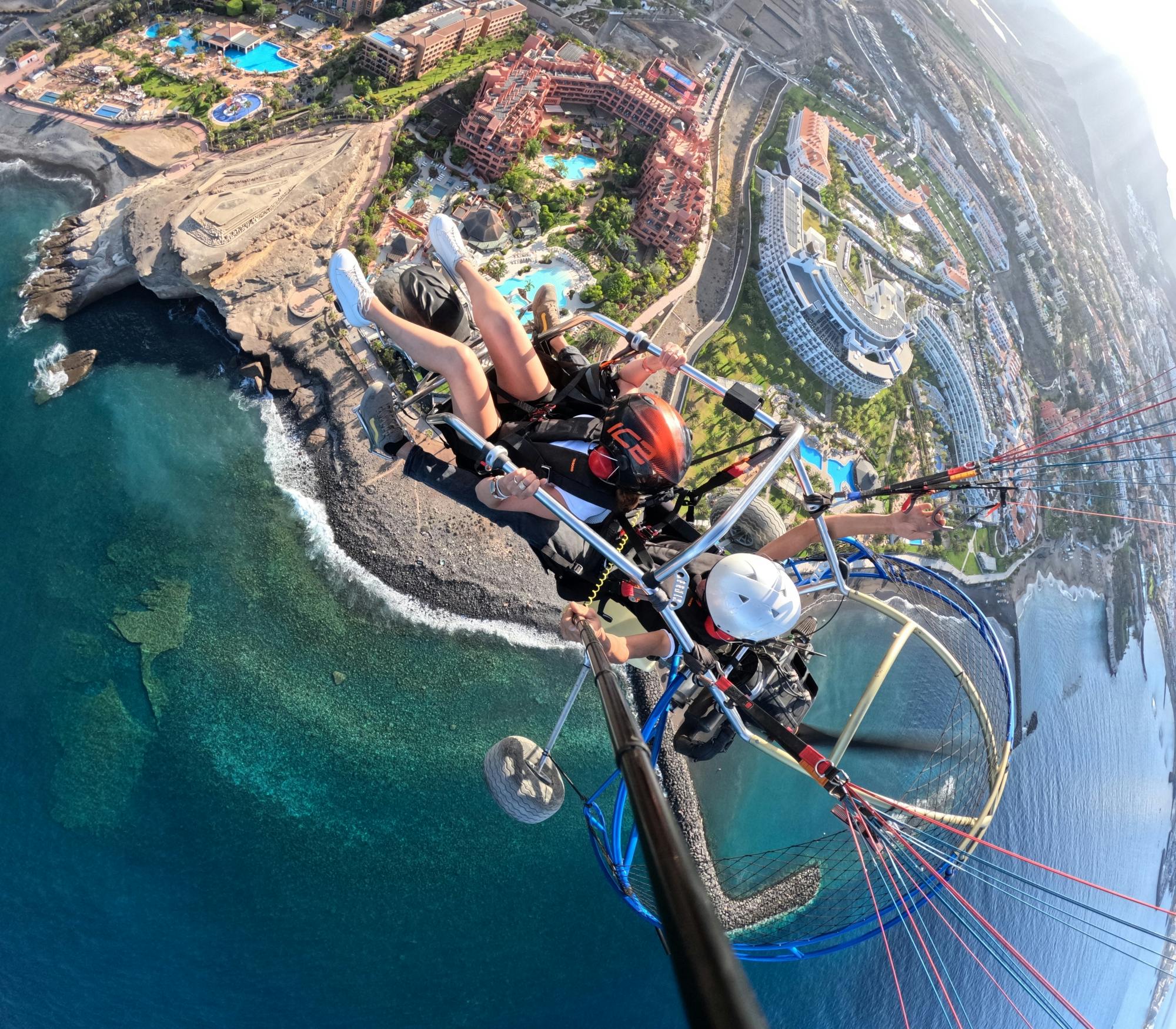 Acrobatic paratrike flight over Tenerife
