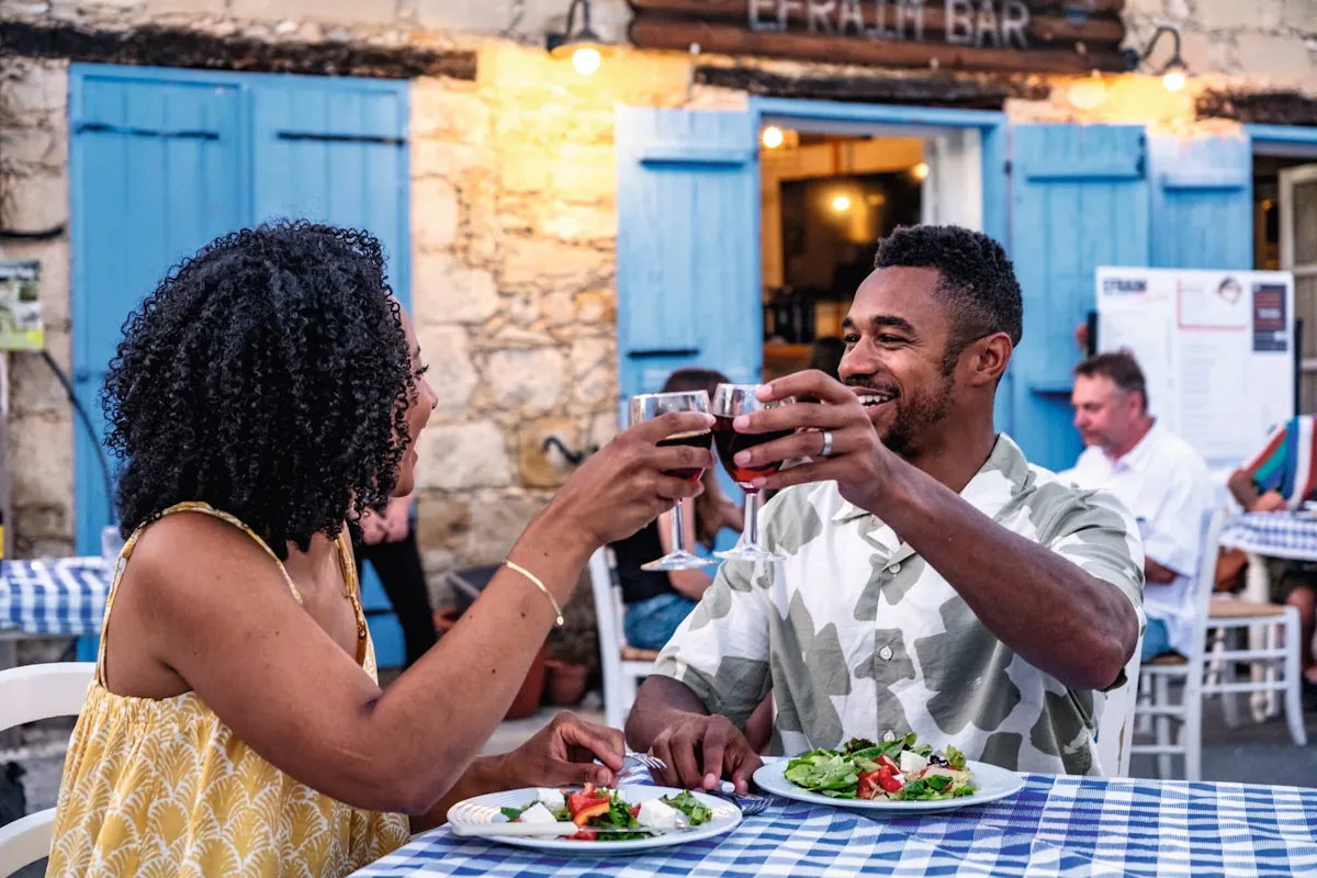 Evening drink at Aphrodite's Rock and Cypriot folk dinner