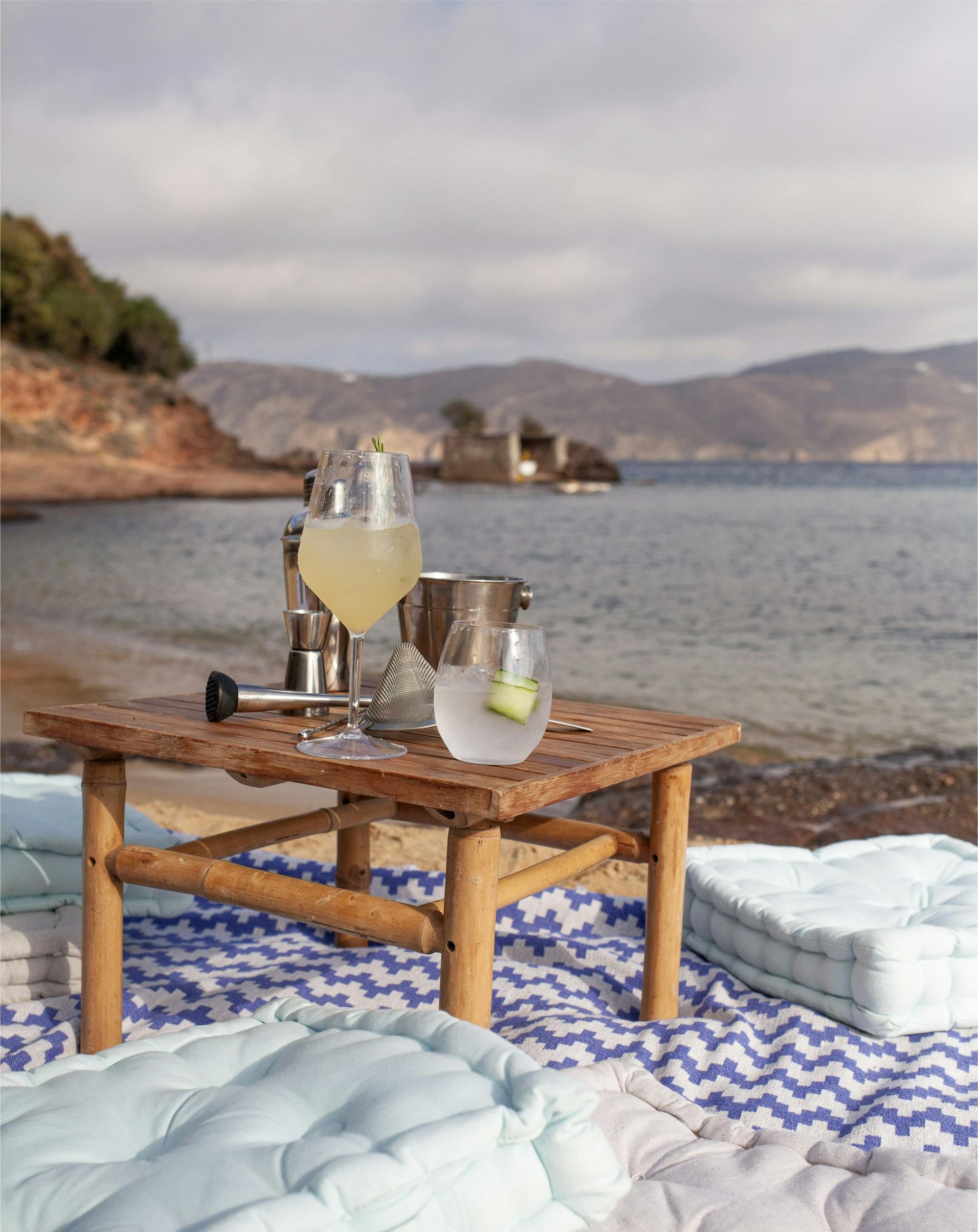 Greek cocktails on a secluded beach