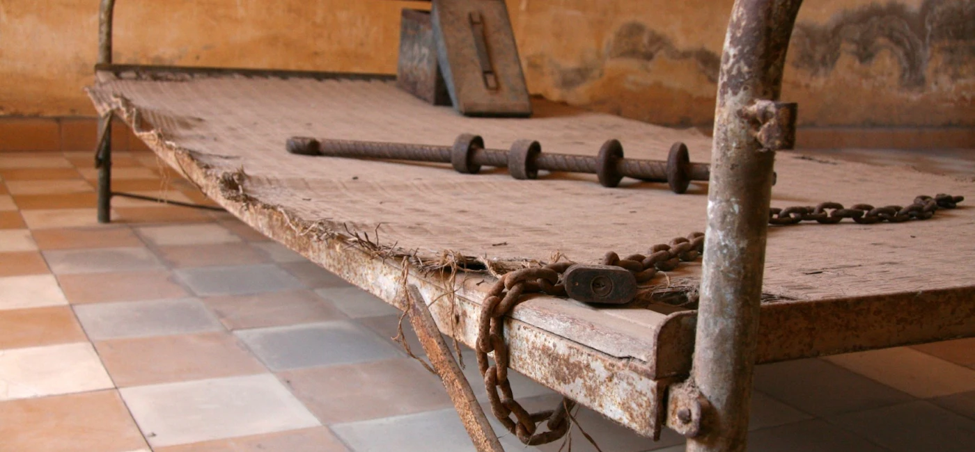 Interior detail at Tuol Sleng (S-21) Genocide Museum in Phnom Penh