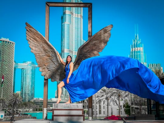 Instagrammable flying dress photoshoot with cinematic video in Dubai
