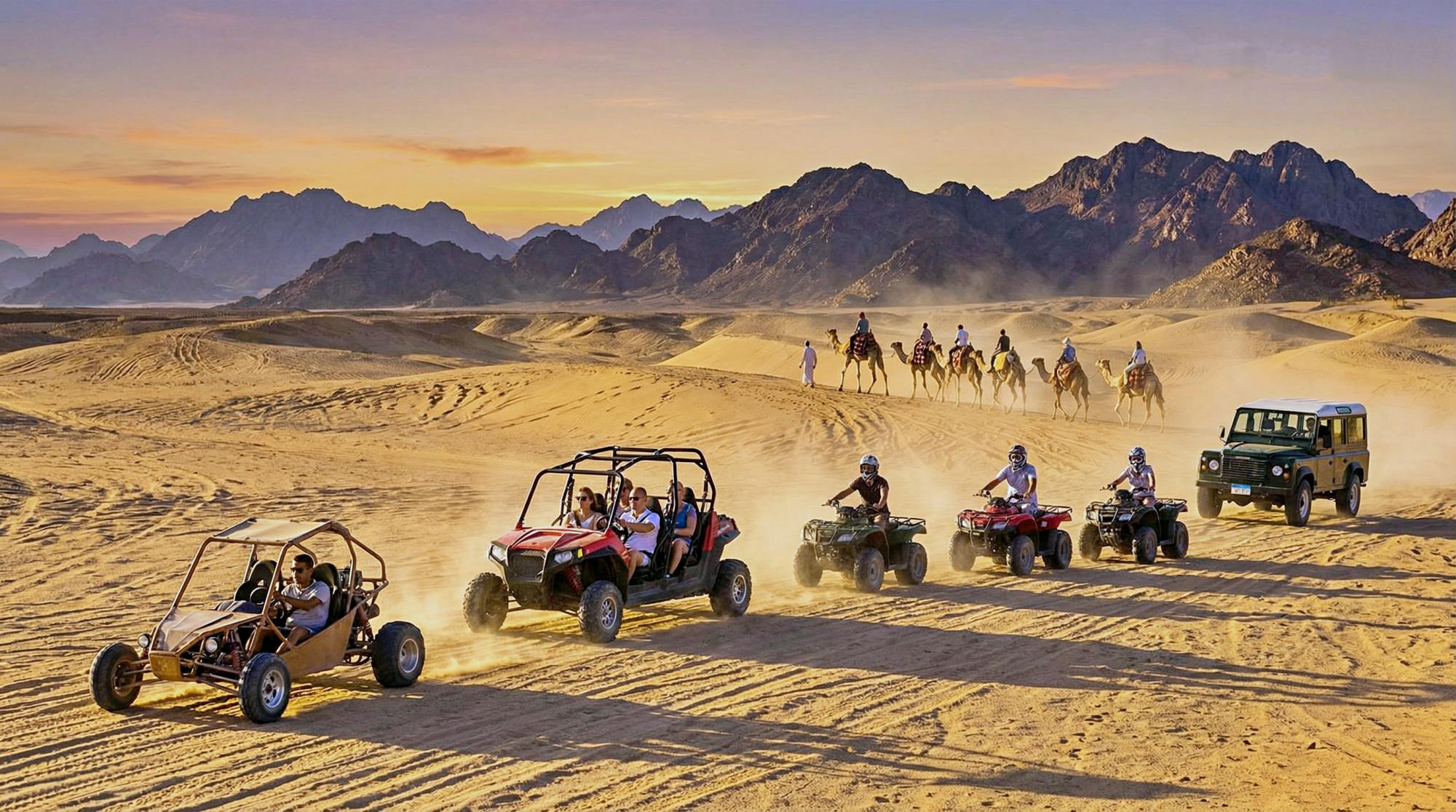 Desert safari by quad bike and 4x4 with Bedouin village dinner