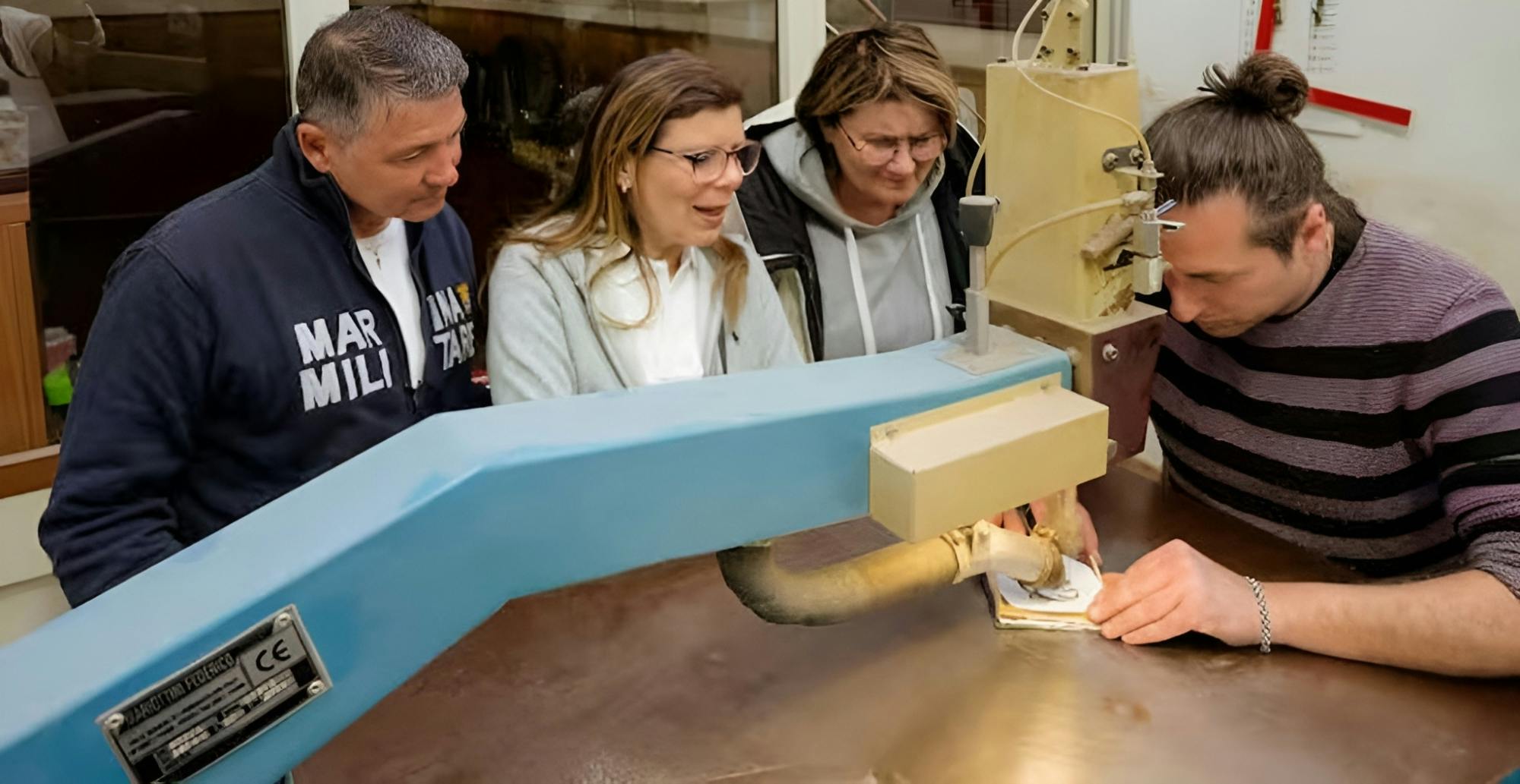 Sorrentine inlaid wood crafting workshop with artisans