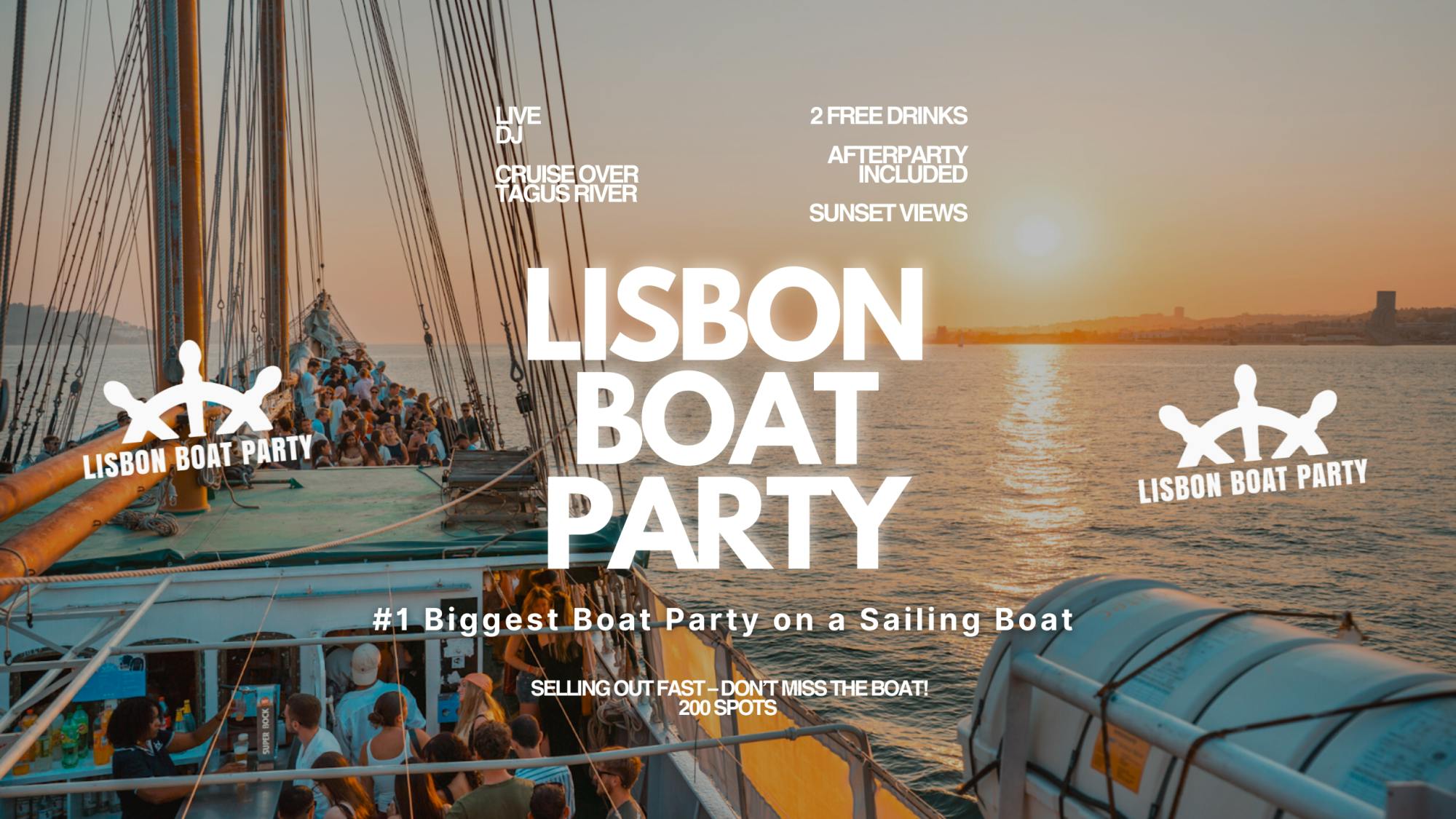 Festa de barco em Lisboa e passeio à vela ao pôr do sol