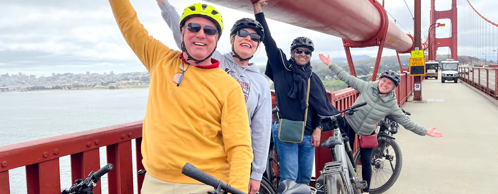 Riders on an electric bike tour near the Golden Gate Bridge in San Francisco