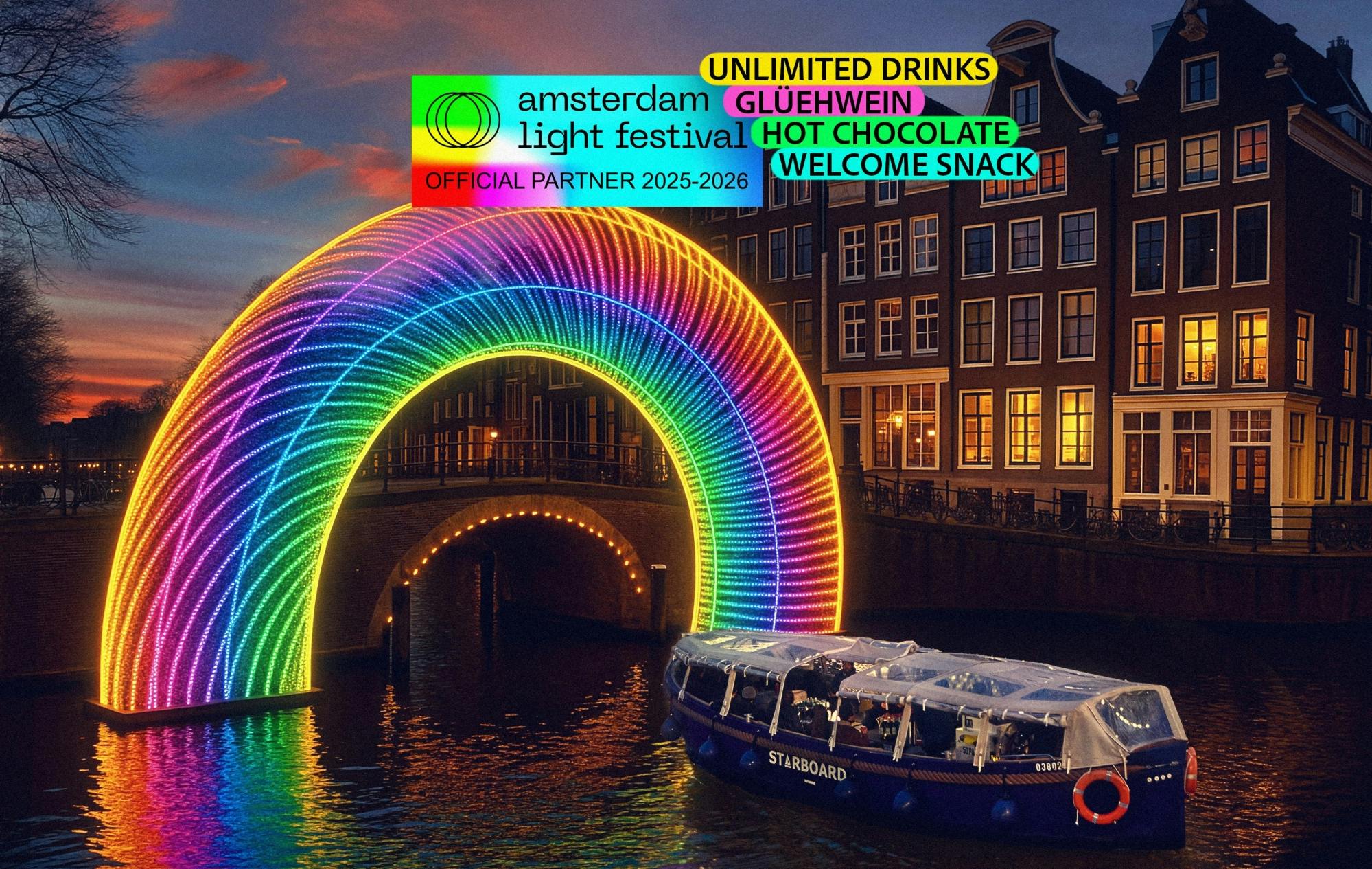 Croisière à Amsterdam pendant le Festival des Lumières avec open bar