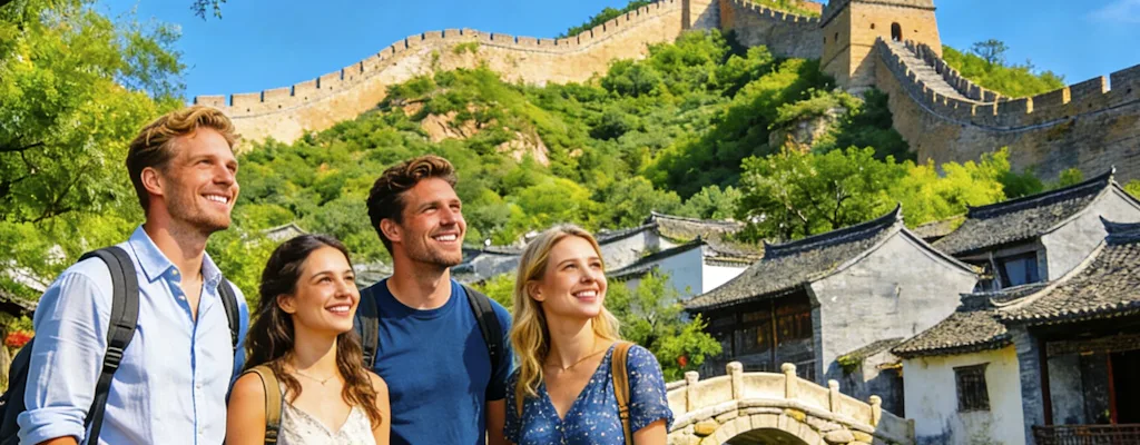 Travellers at Gubei Water Town and the Simatai Great Wall near Beijing