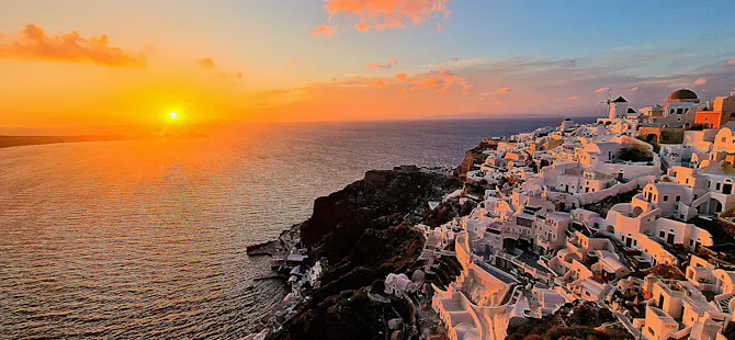Oia village in Santorini with whitewashed houses and caldera views