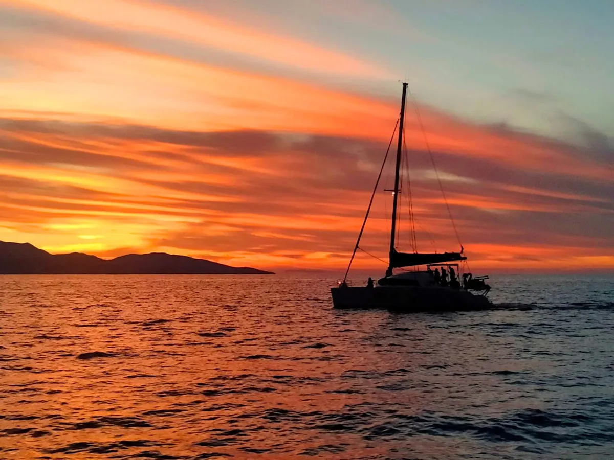 Sunset luxury catamaran cruise to Elafonisi Bay from Paleochora