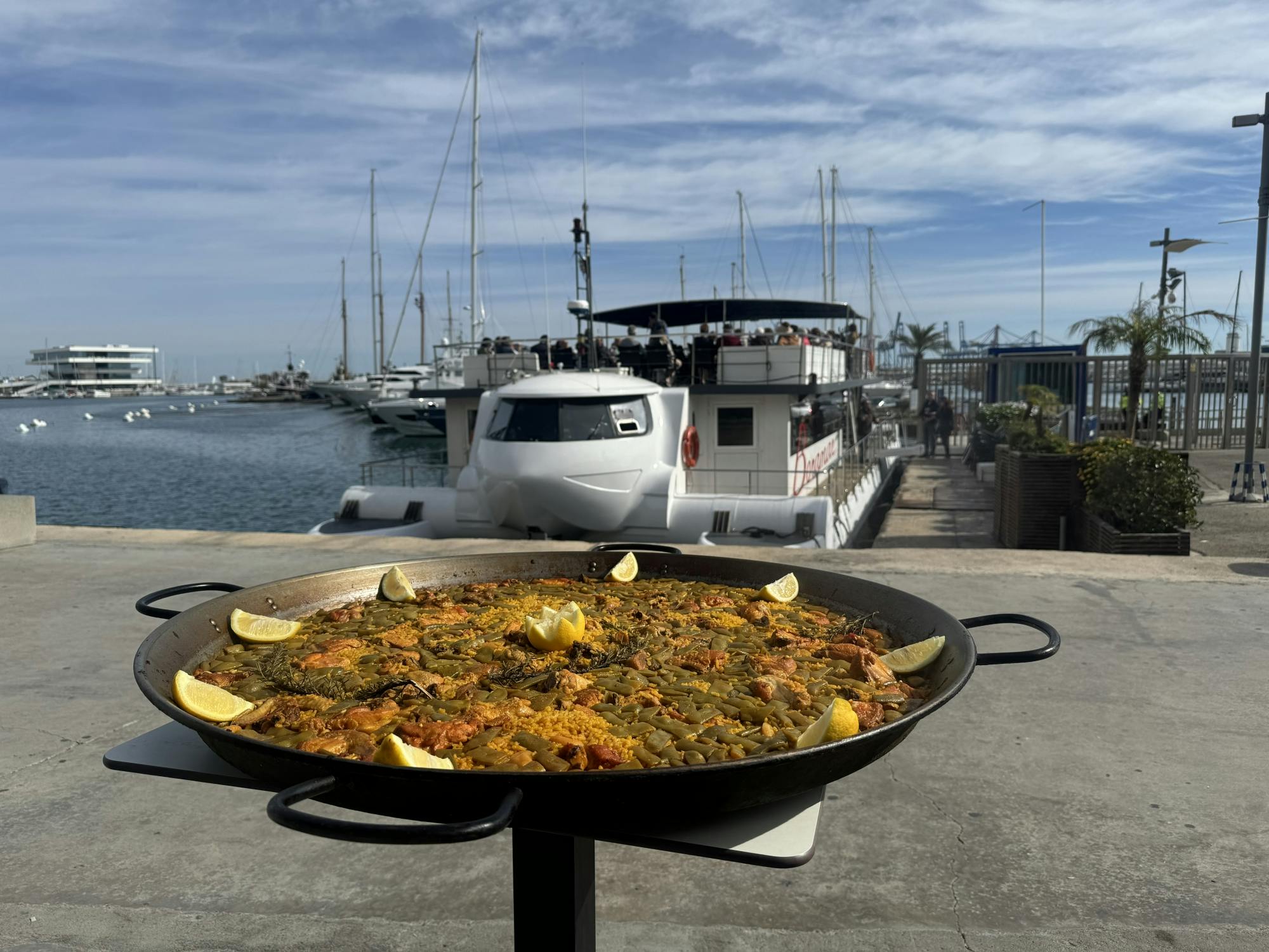 Tour in catamarano di Valencia con paella, bagno e allevamento di cozze