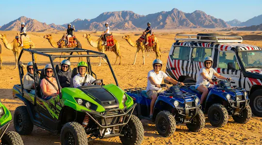 Safari matinal en quad, buggy de arena y jeep 4x4 con paseo en camello en Hurghada