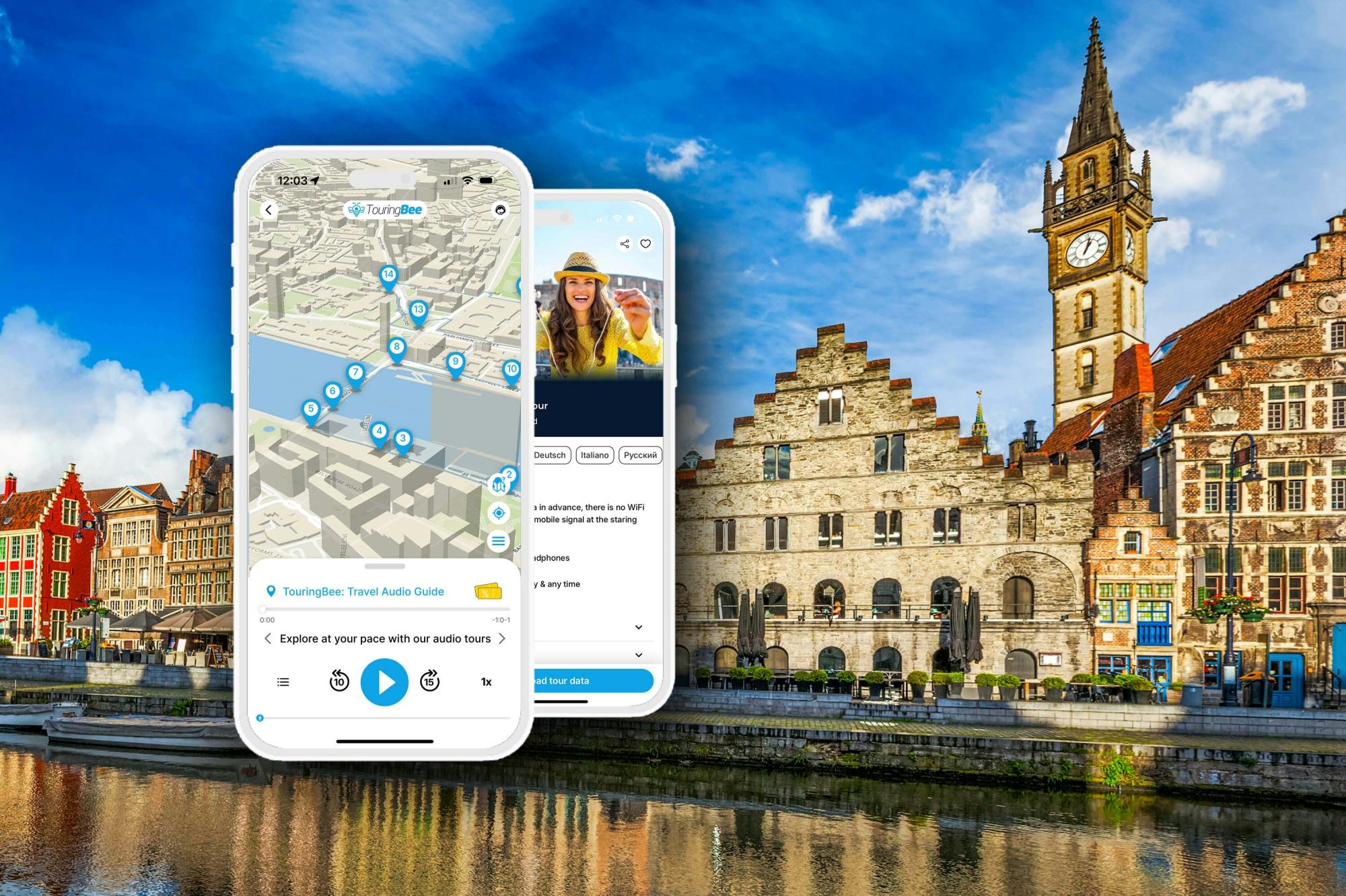 Visita guiada a pé a Gante com aplicação áudio