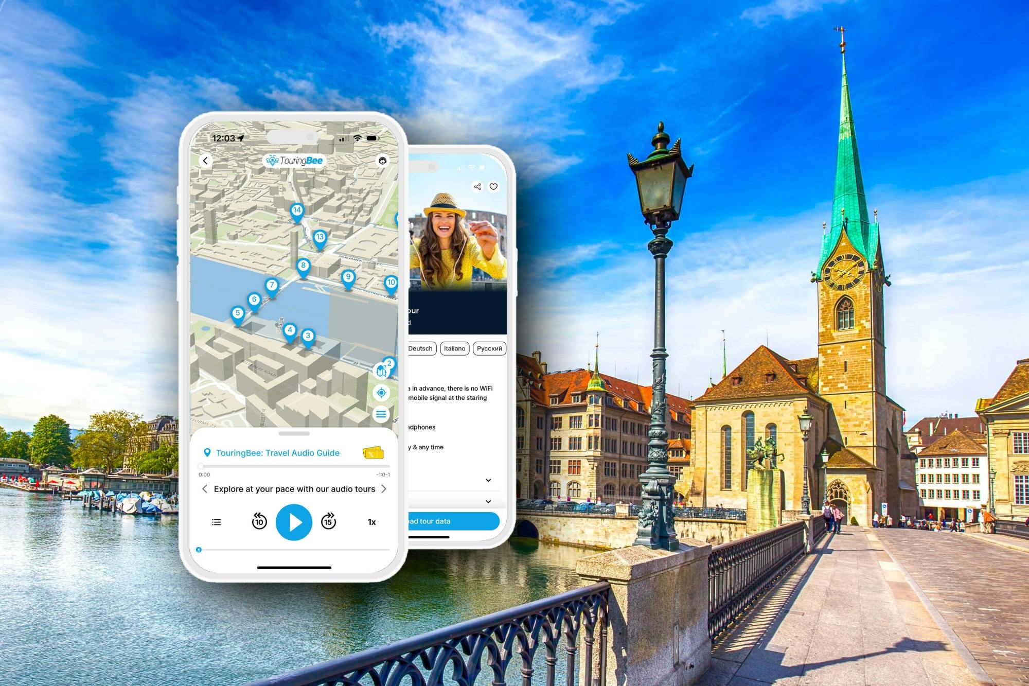 Zurich self-guided walking tour with audio app