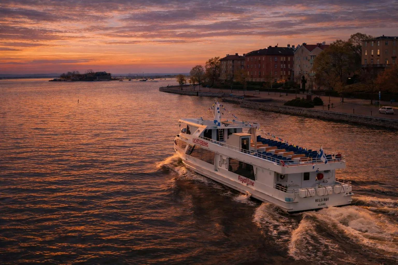 Helsinki evening coastal cruise with outdoor sundeck seating