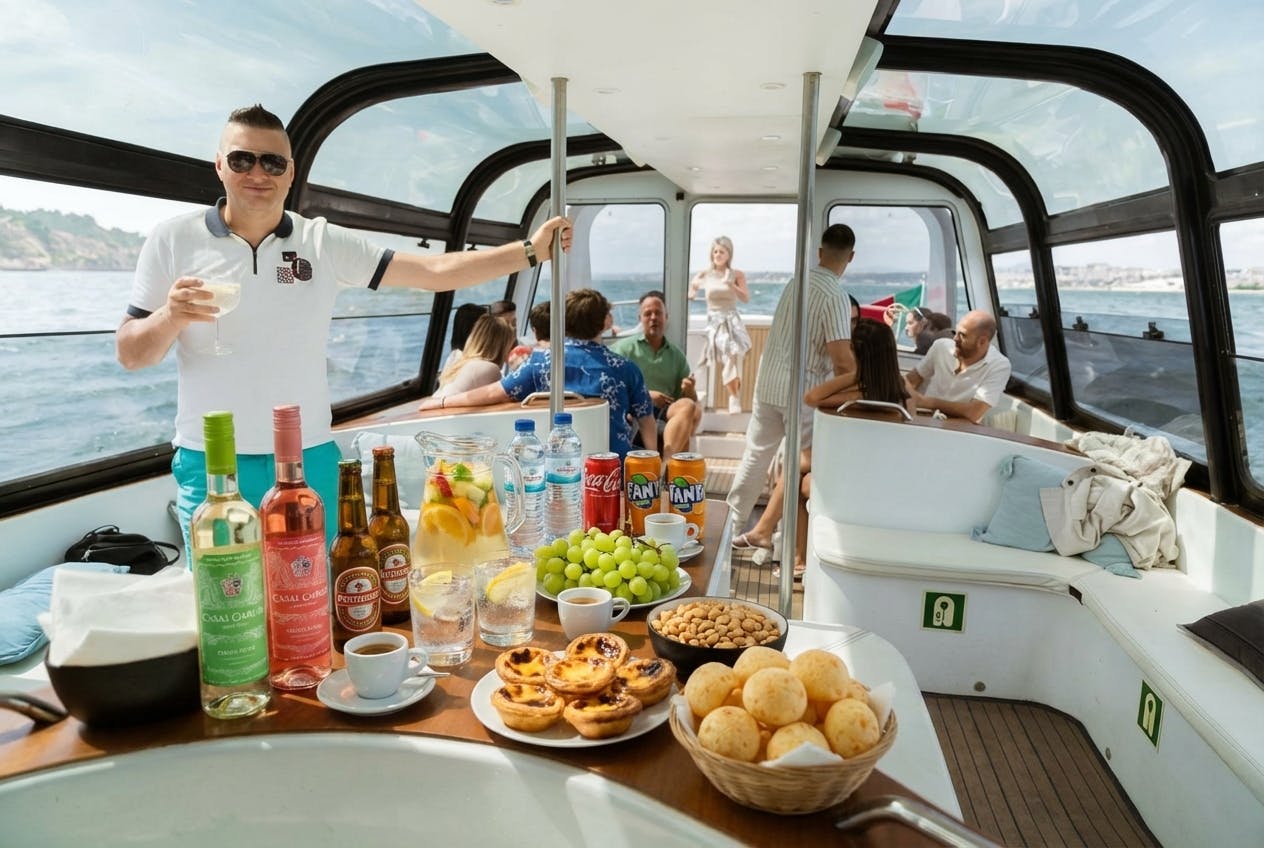 Zachód słońca lub nocny rejs z DJ-em i otwartym barem w Lizbonie