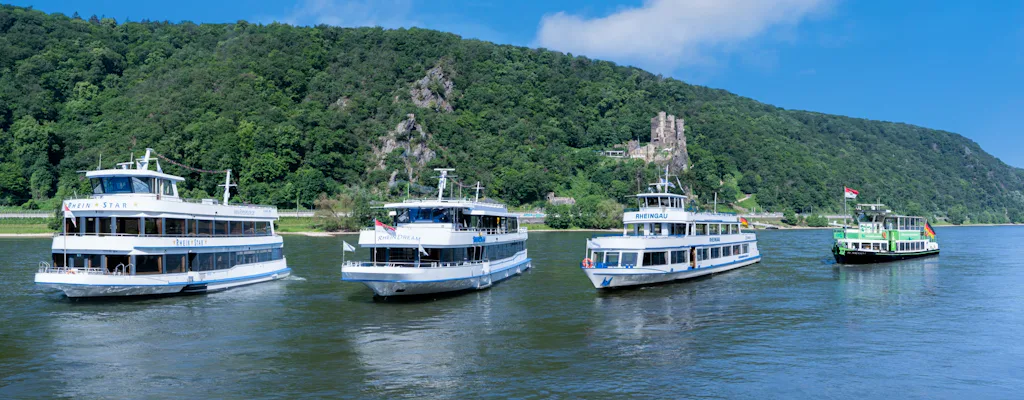 Passenger boats cruising on the Rhine near Rüdesheim in Germany