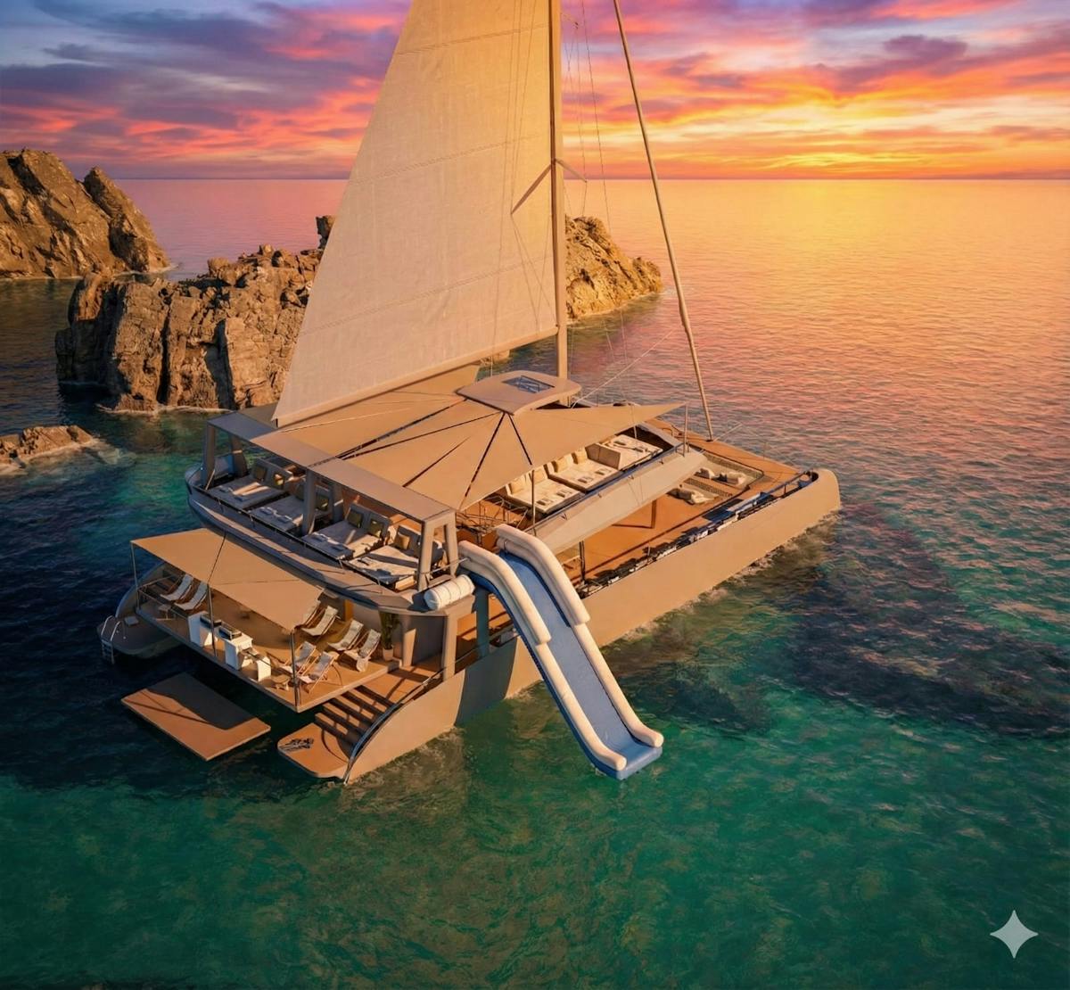 Catamarano di lusso a Palma Bay con cena, bagno e area VIP opzionale