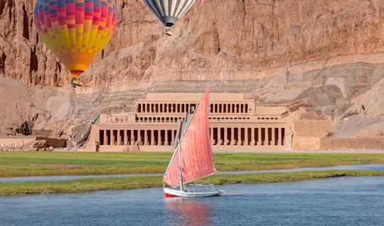 Passeio de balão, Vale dos Reis, Templo de Hatshepsut e felucca a partir de Luxor