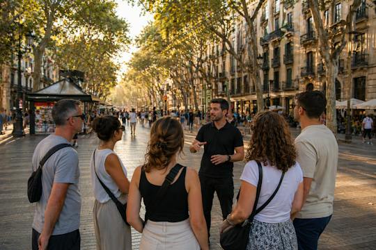 Vieille ville de Barcelone et vue sur le ciel avec le château de Montjuic et le téléphérique
