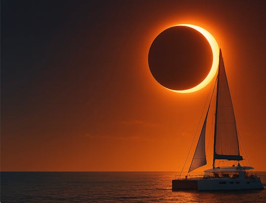 Croisière au coucher du soleil sur l'éclipse solaire