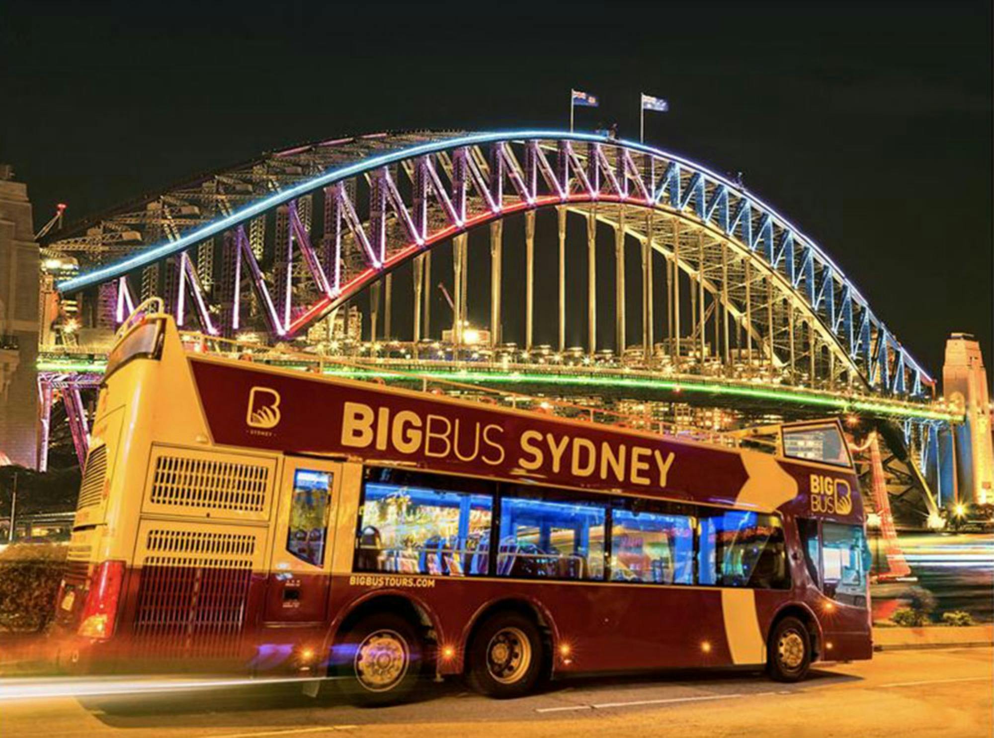 Tour notturno di Sydney in autobus a due piani scoperto con guida