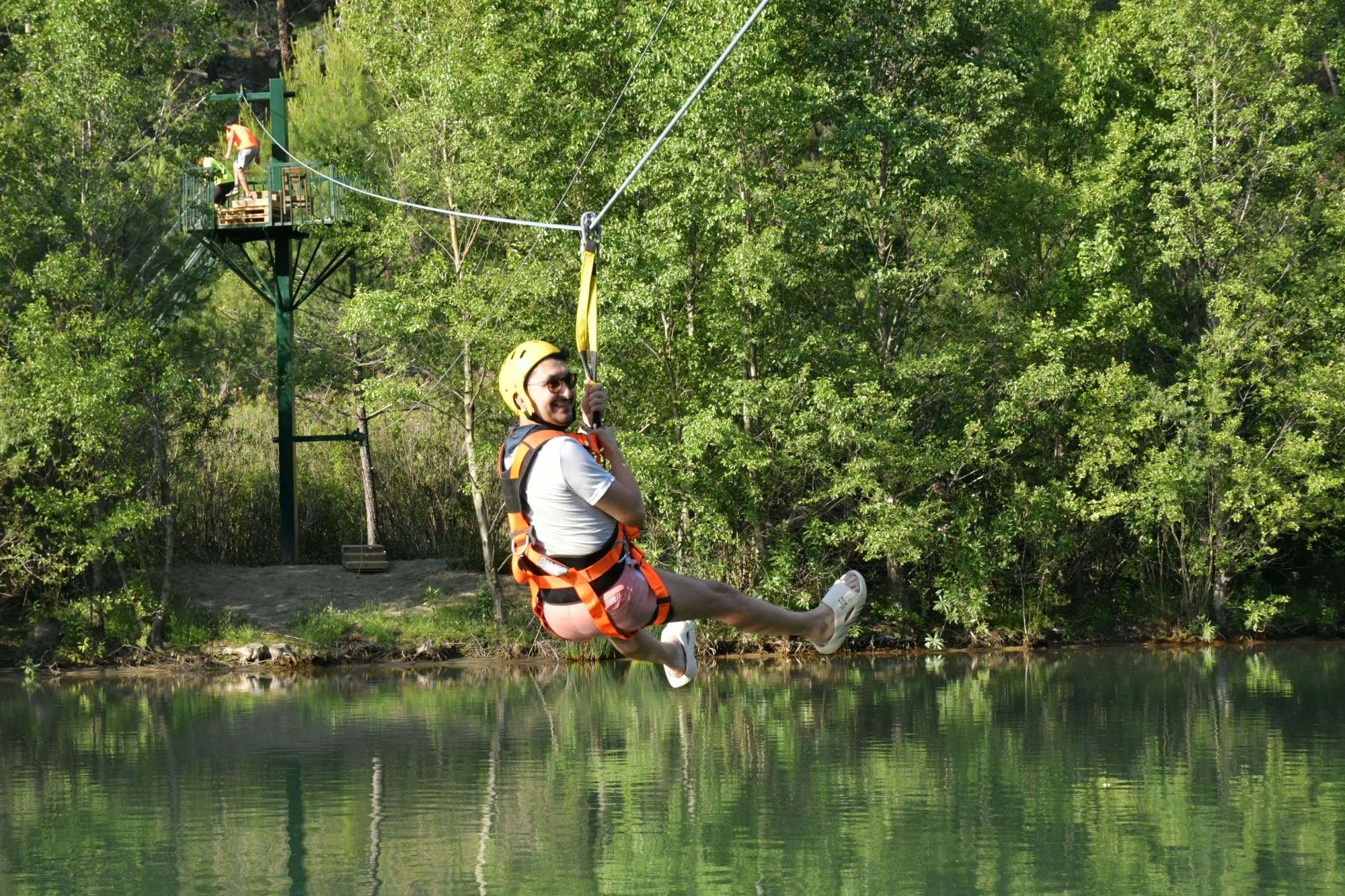 Monster buggy and truck, jet boat and zip-line tour with boat cruise and lunch
