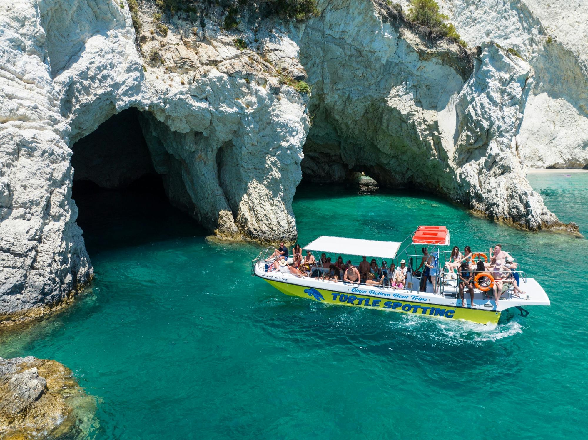 Glass-bottom boat tour of southern Zante’s highlights with optional transfer