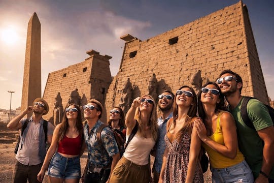 A antiga Luxor e um eclipse solar total do século visto de Hurghada