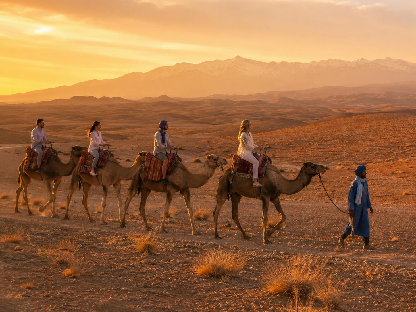 Evening camel ride Agafay desert with a traditional dinner