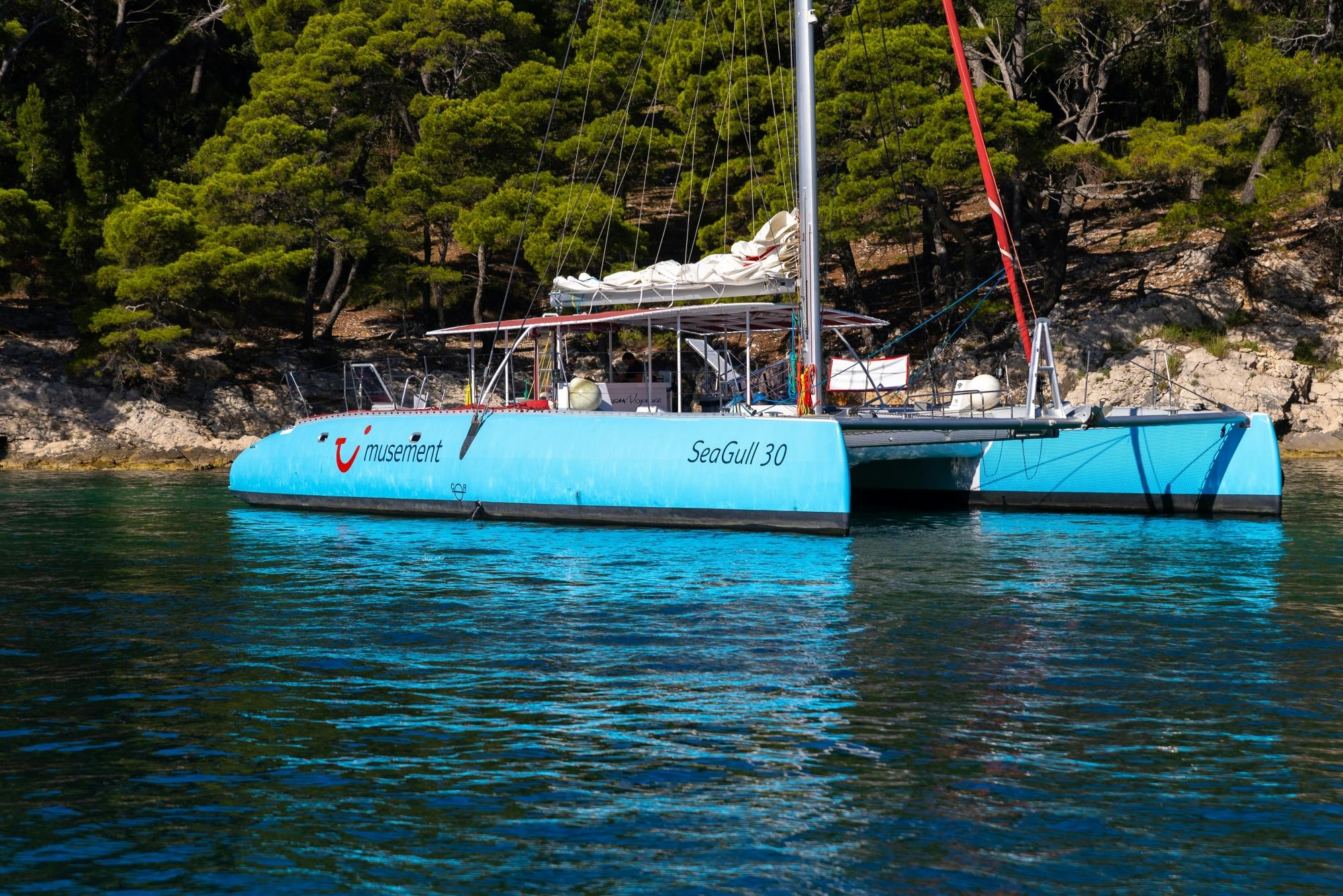 Adults-only Corfu sunset catamaran cruise with drinks, snacks and optional transfers
