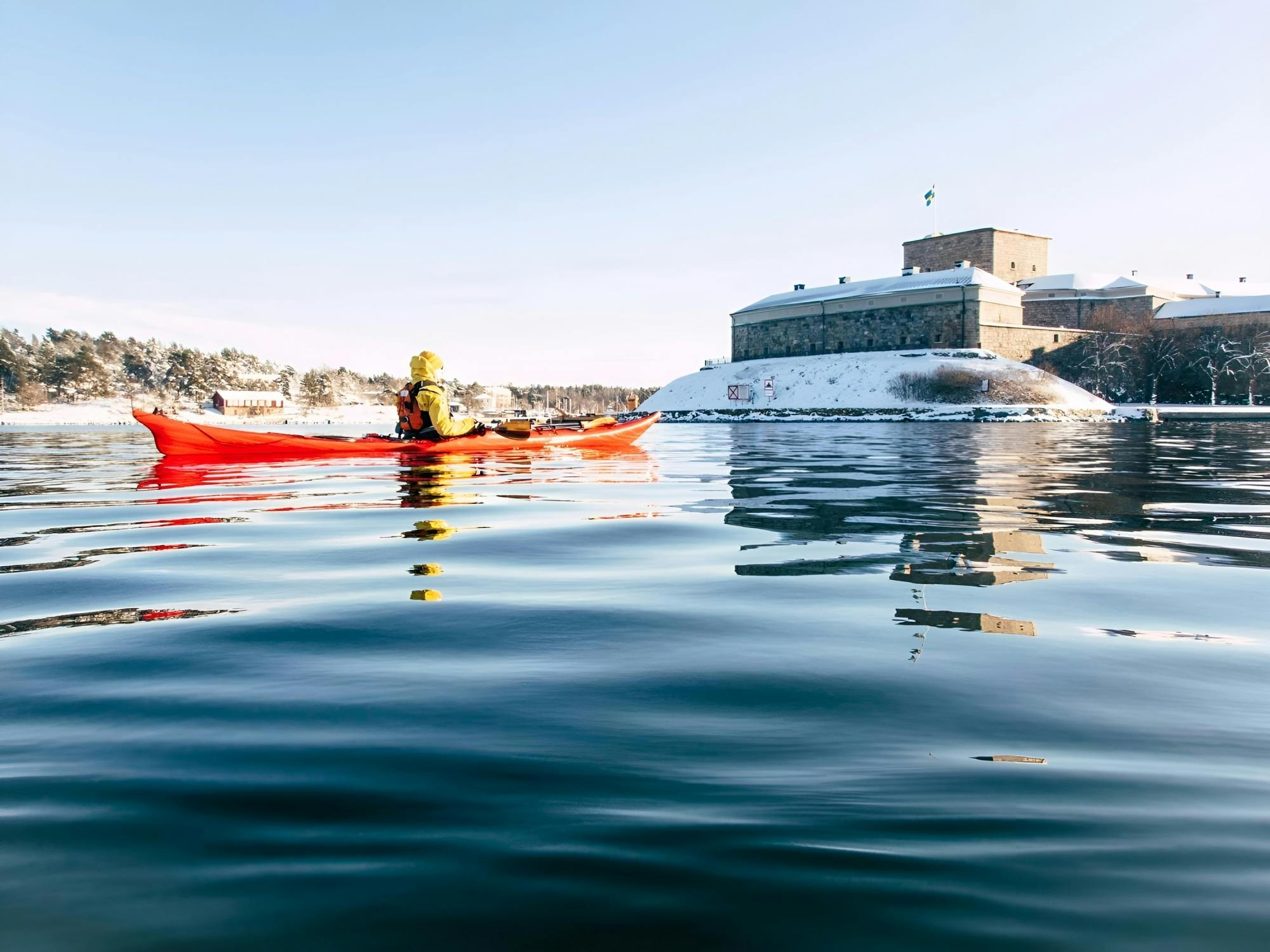 Stockholm Archipelago winter kayak tour with Swedish fika and sauna