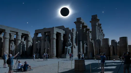 Luxor y el eclipse solar total del siglo, en polaco, desde Hurghada