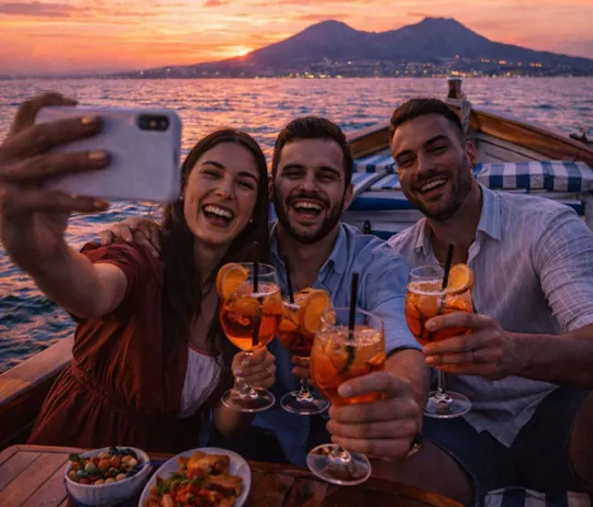 Excursión en barco al atardecer por Nápoles con aperitivo desde Portici