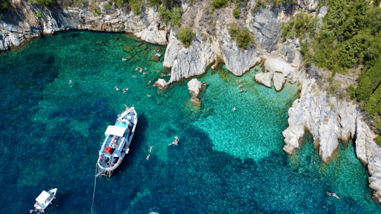 Corfu Blue Caves cruise with swim stops, lunch and optional transfers